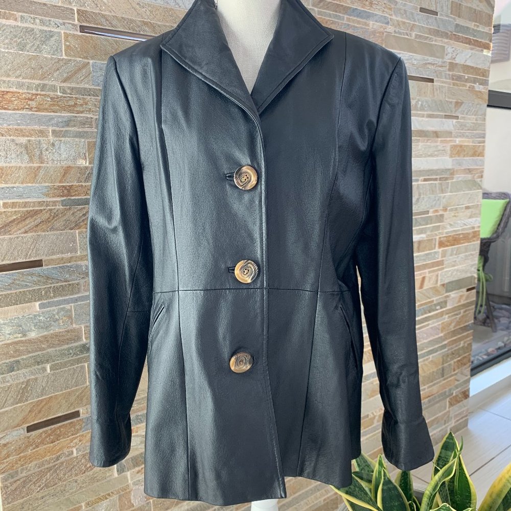 TERRY LEWIS BLACK LEATHER LINED JACKET SZ LARGE